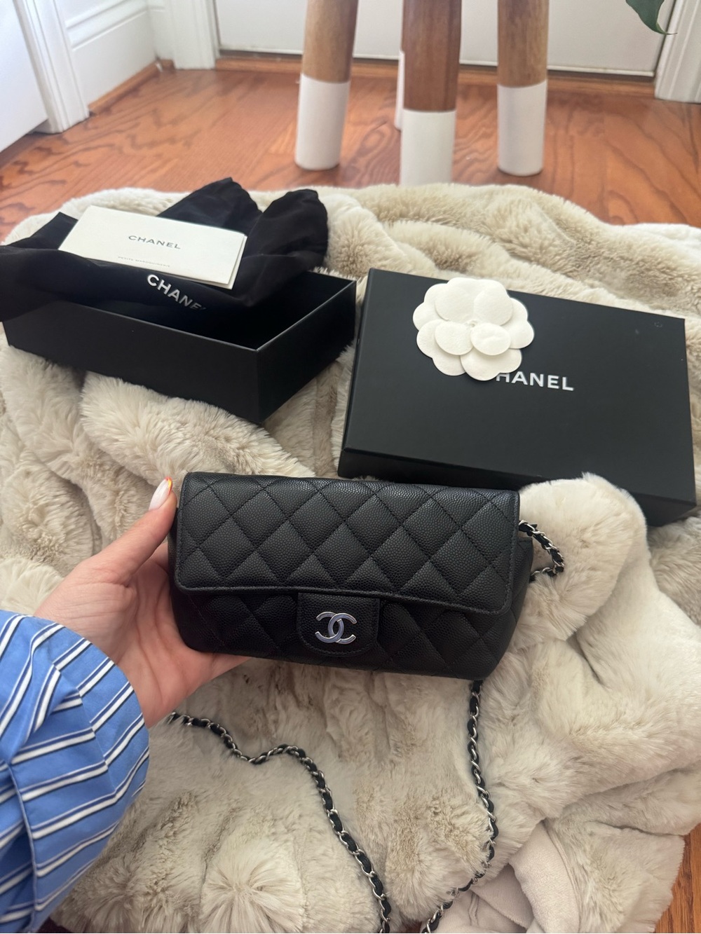 CHANEL Black Quilted Caviar Mini Flap Chain Shoulder Bag